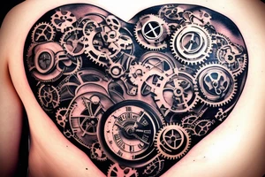 A detailed steampunk heart with gears and cogs tattoo idea