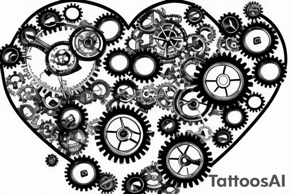 A detailed steampunk heart with gears and cogs tattoo idea
