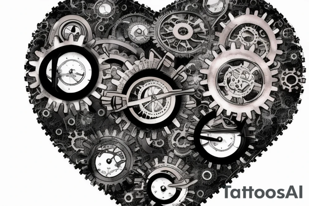 A detailed steampunk heart with gears and cogs tattoo idea A detailed steampunk heart with gears and cogs tattoo idea