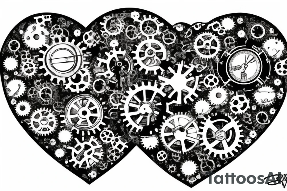 A detailed steampunk heart with gears and cogs tattoo idea