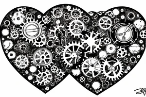 A detailed steampunk heart with gears and cogs tattoo idea