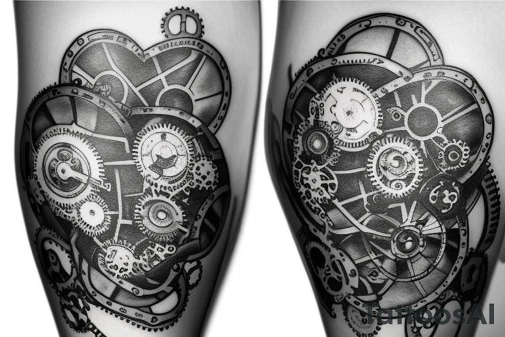 A detailed steampunk heart with gears and cogs tattoo idea