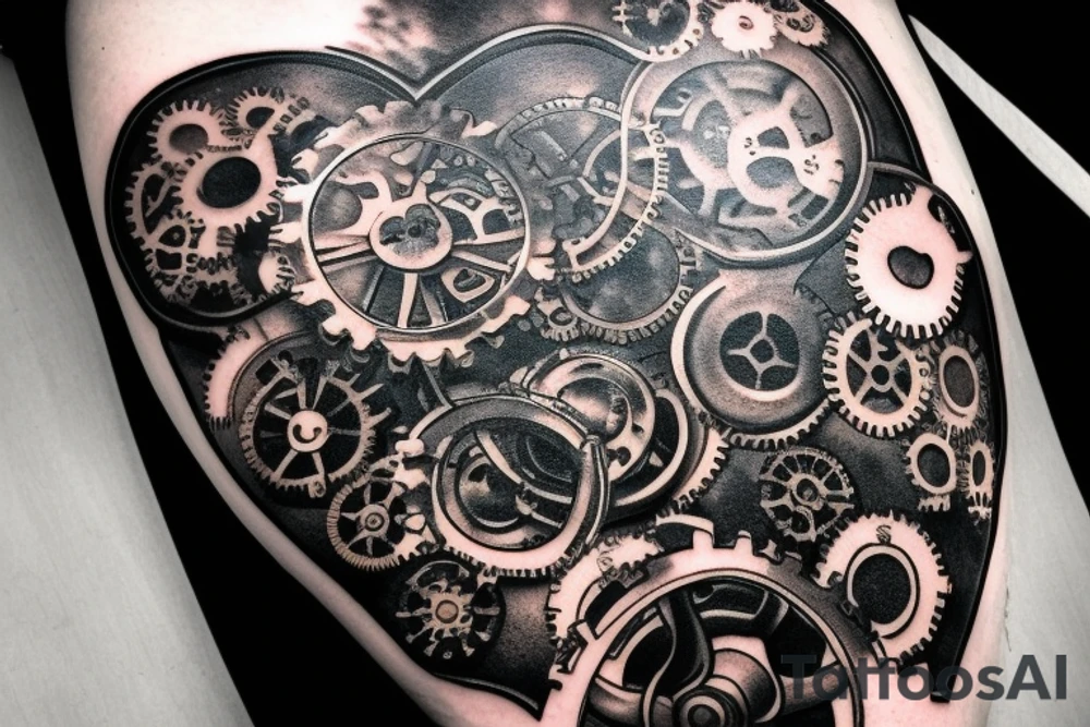 A detailed steampunk heart with gears and cogs tattoo idea A detailed steampunk heart with gears and cogs tattoo idea