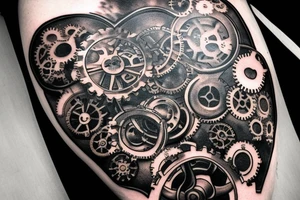 A detailed steampunk heart with gears and cogs tattoo idea
