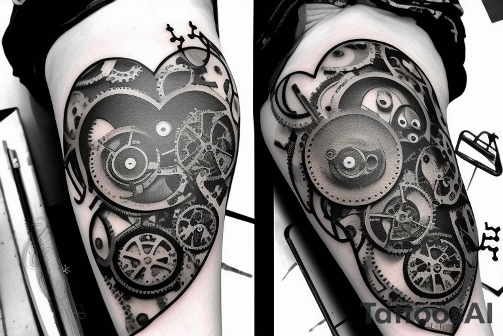 A detailed steampunk heart with gears and cogs tattoo idea