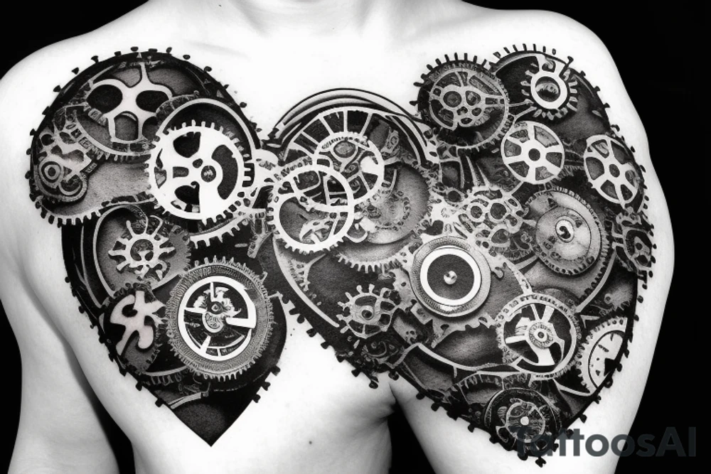 A detailed steampunk heart with gears and cogs tattoo idea
