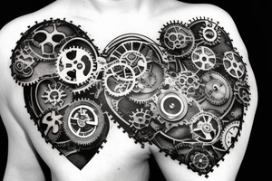 A detailed steampunk heart with gears and cogs tattoo idea