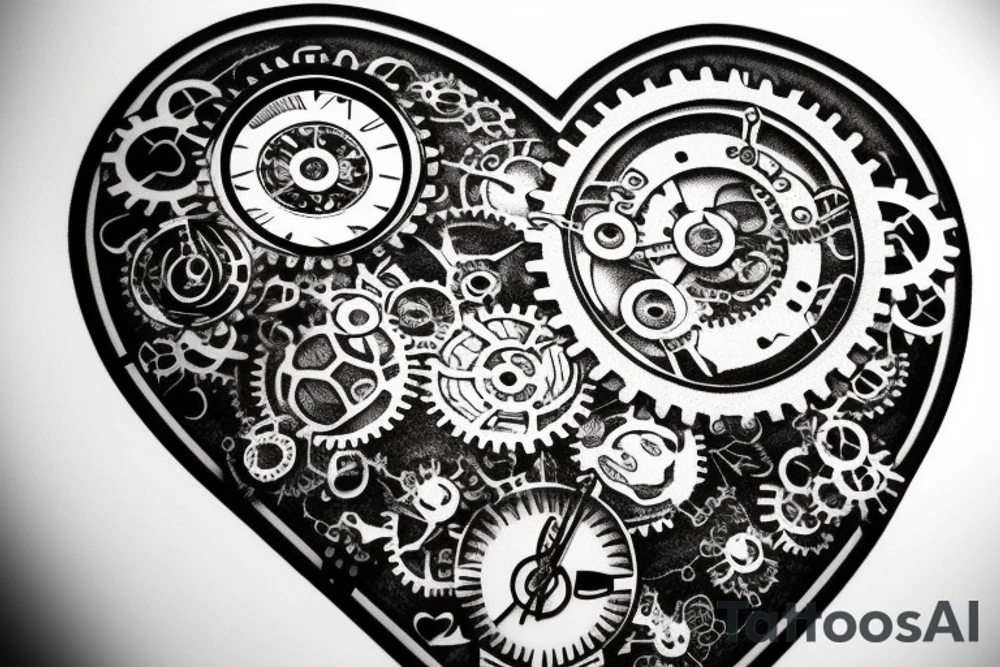 A detailed steampunk heart with gears and cogs tattoo idea A detailed steampunk heart with gears and cogs tattoo idea