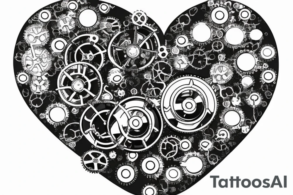 A detailed steampunk heart with gears and cogs tattoo idea