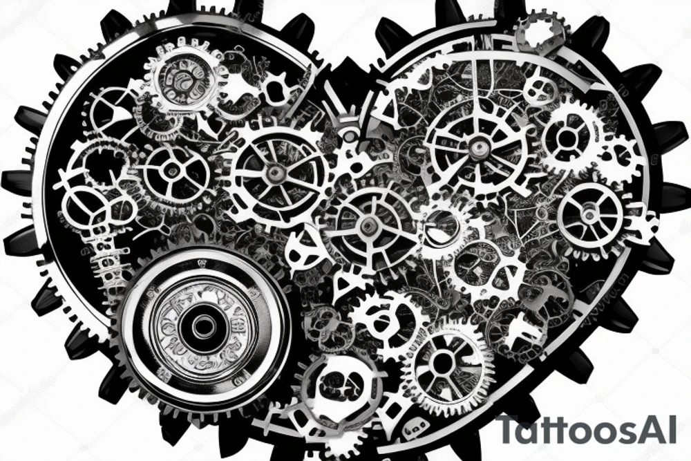 A detailed steampunk heart with gears and cogs tattoo idea