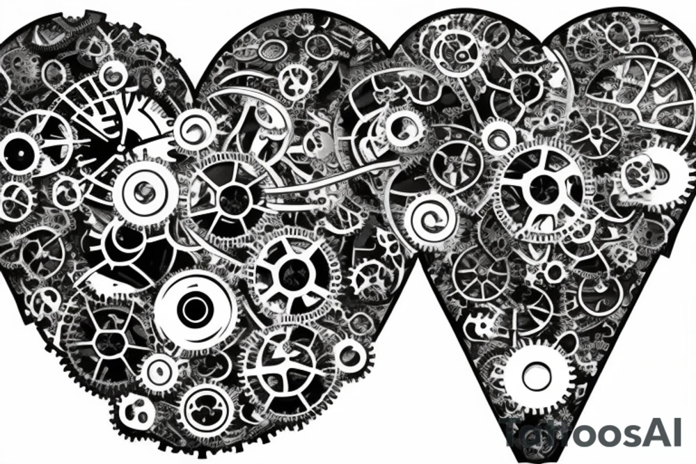 A detailed steampunk heart with gears and cogs tattoo idea