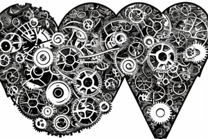 A detailed steampunk heart with gears and cogs tattoo idea
