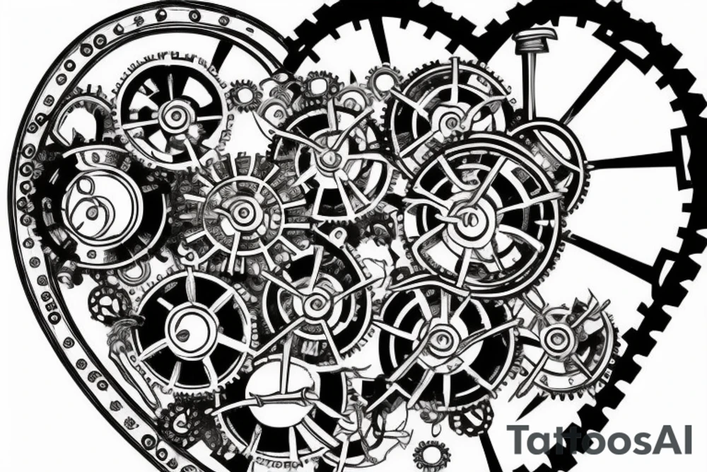 A detailed steampunk heart with gears and cogs tattoo idea