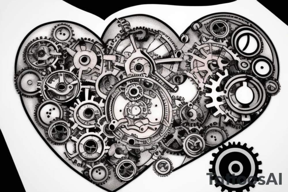 A detailed steampunk heart with gears and cogs tattoo idea