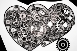A detailed steampunk heart with gears and cogs tattoo idea