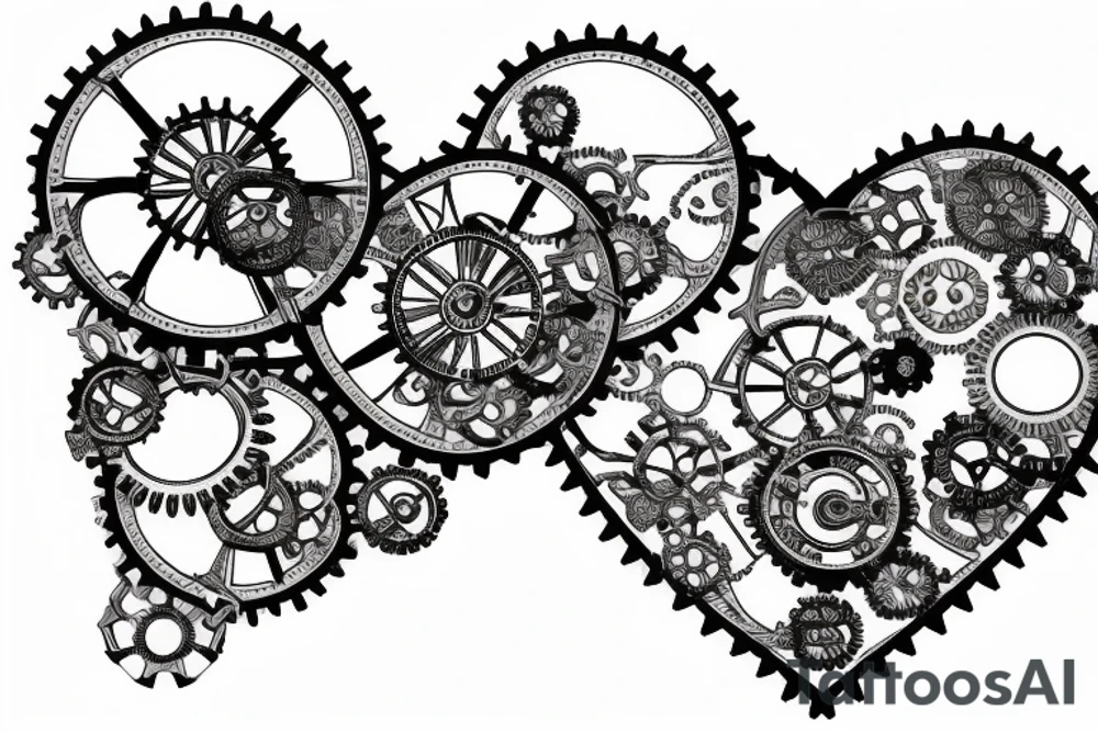 One small detailed steampunk heart with gears and cogs. tattoo idea