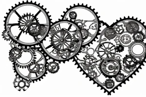 One small detailed steampunk heart with gears and cogs. tattoo idea