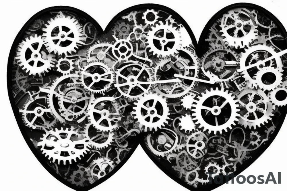 One small detailed steampunk heart with gears and cogs. tattoo idea