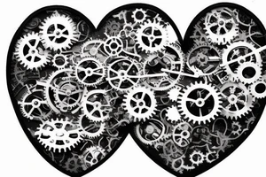One small detailed steampunk heart with gears and cogs. tattoo idea