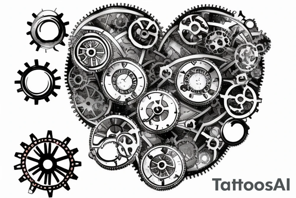 One small detailed steampunk heart with gears and cogs. tattoo idea