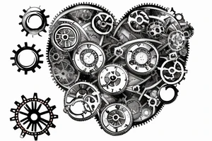 One small detailed steampunk heart with gears and cogs. tattoo idea