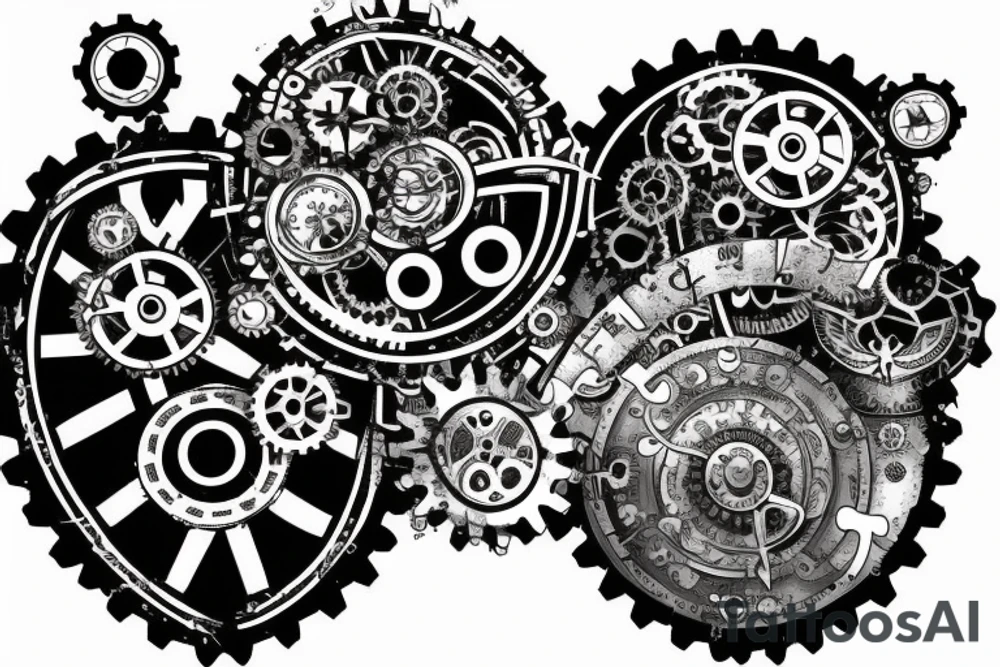 One small detailed steampunk heart with gears and cogs. tattoo idea