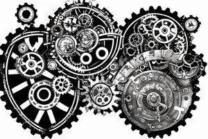 One small detailed steampunk heart with gears and cogs. tattoo idea