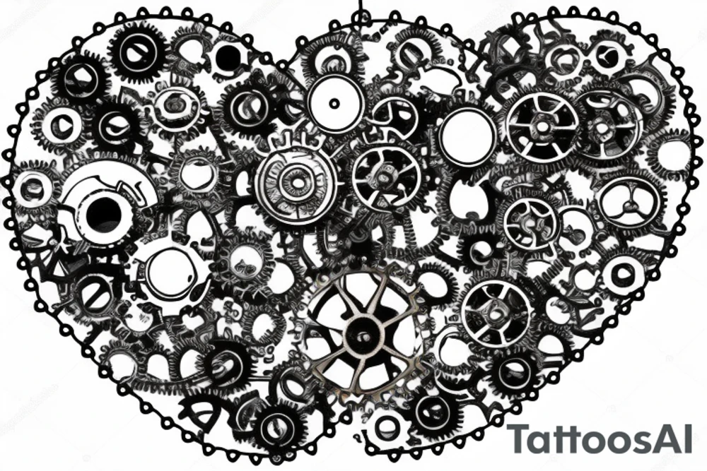 One small detailed steampunk heart with gears and cogs. tattoo idea
