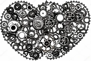 One small detailed steampunk heart with gears and cogs. tattoo idea