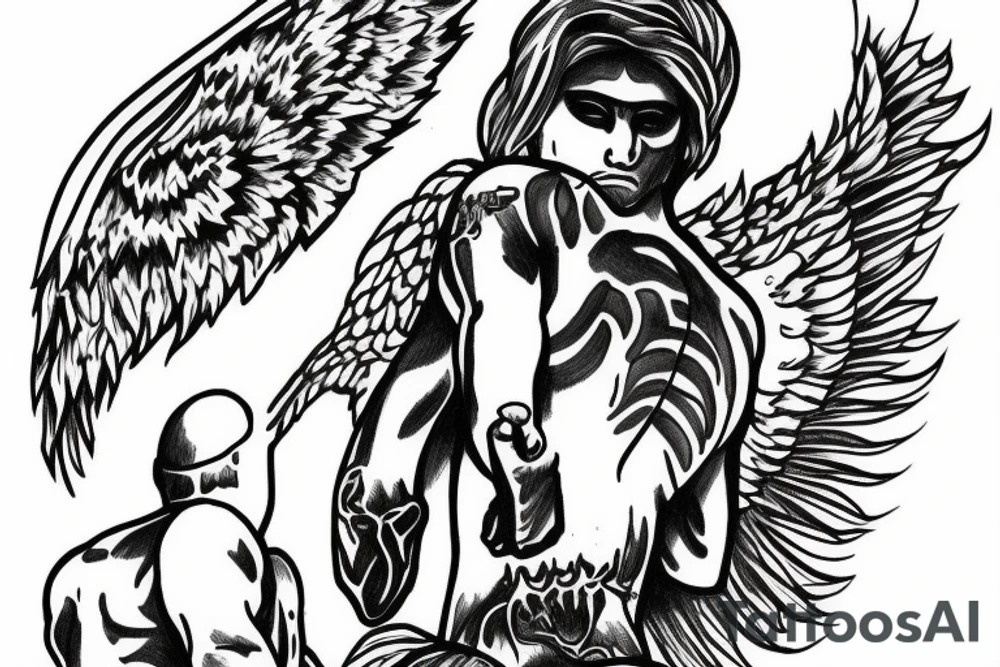 angel men from the back with title wish you were here tattoo idea