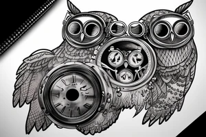 An owl adorned with steampunk goggles tattoo idea