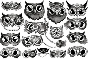 An owl adorned with steampunk goggles tattoo idea