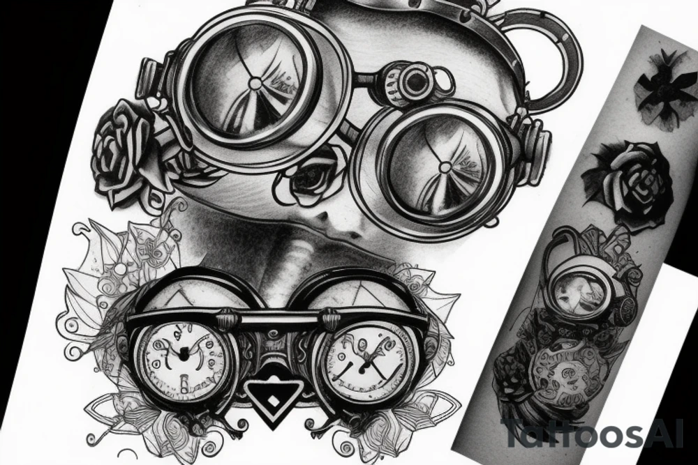 An owl adorned with steampunk goggles tattoo idea
