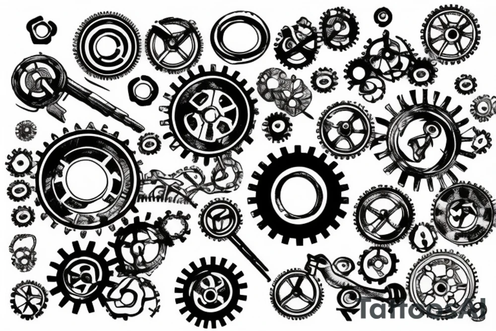 A vintage key integrated with gears tattoo idea