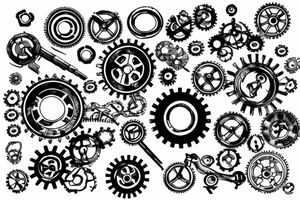 A vintage key integrated with gears tattoo idea