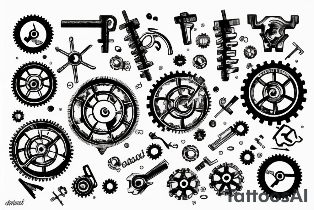 A vintage key integrated with gears tattoo idea