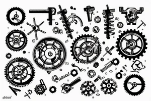 A vintage key integrated with gears tattoo idea