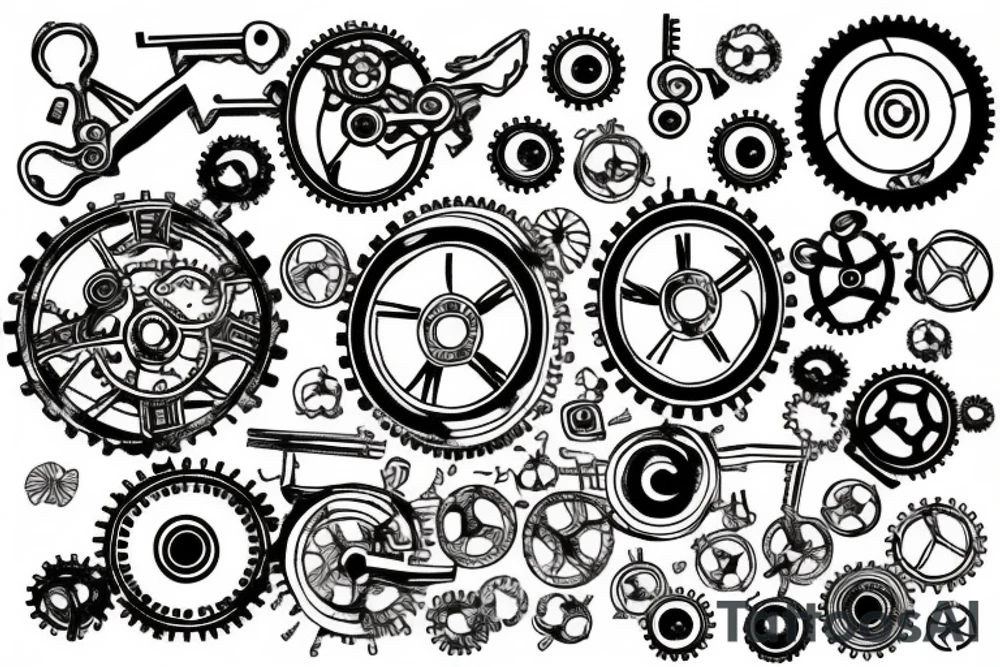 A vintage key integrated with gears tattoo idea