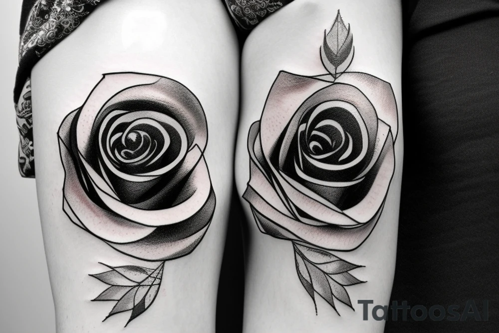 A rose with metallic petals and cog accents tattoo idea