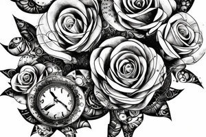 A steampunk rose with metallic petals and cog accents tattoo idea