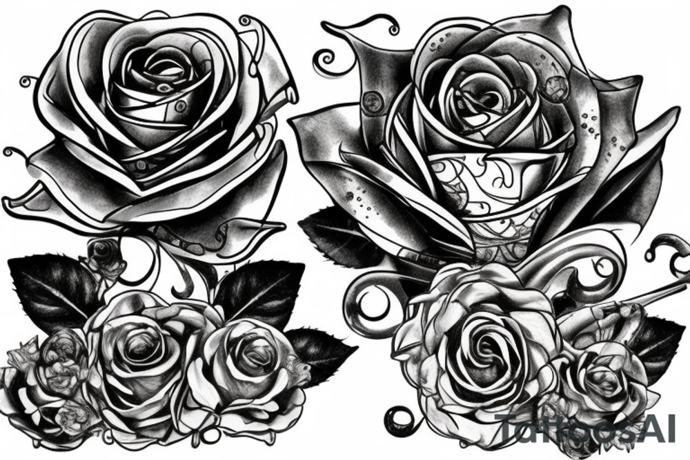 A steampunk rose with metallic petals and cog accents tattoo idea
