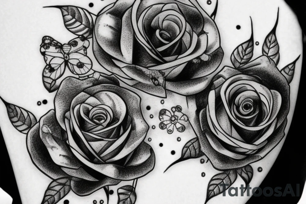 A steampunk rose with metallic petals and cog accents tattoo idea