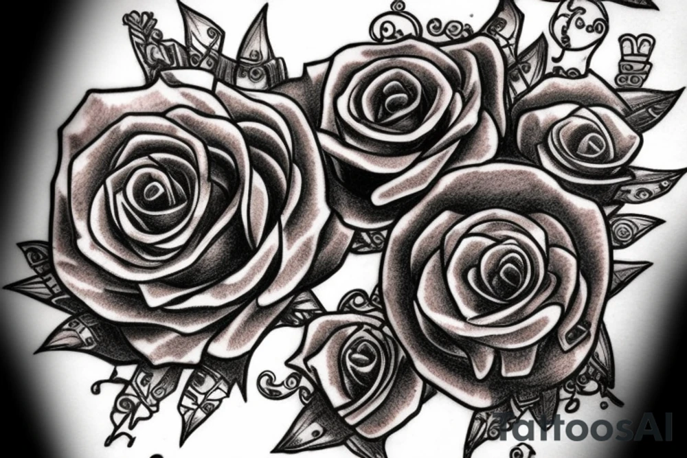 A steampunk rose with metallic petals and gears and cogs tattoo idea