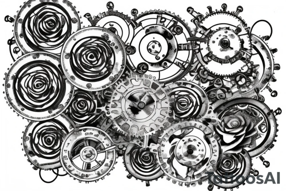 A steampunk rose with metallic petals and gears and cogs tattoo idea