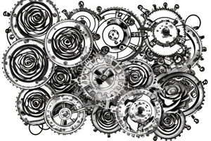 A steampunk rose with metallic petals and gears and cogs tattoo idea