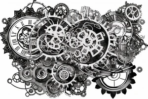A steampunk rose with metallic petals and gears and cogs tattoo idea