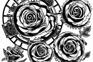 A steampunk rose with metallic petals and gears and cogs tattoo idea