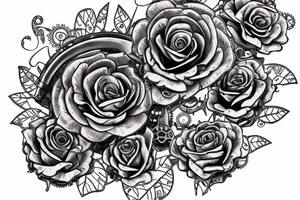 One steampunk rose with metallic petals and gears and cogs tattoo idea