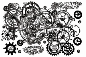 One steampunk rose with metallic petals and gears and cogs tattoo idea