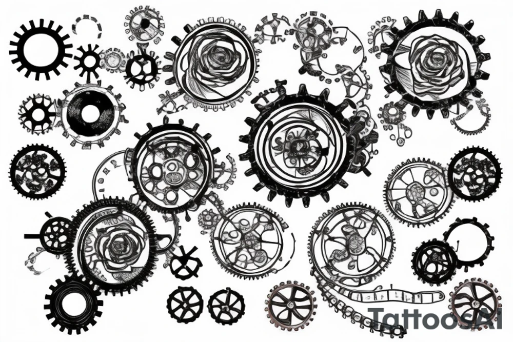 One steampunk rose with gears and cogs tattoo idea